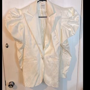 KAMARIA IVORY SATIN CRYSTAL BUTTON JACKET